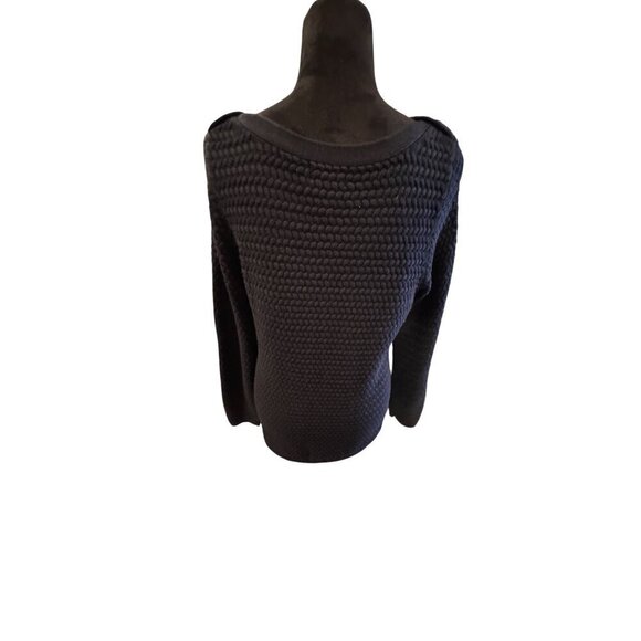Lucy & Laurel Womens Black Textured Knit Pullover Sweater With Button Details Lo - Picture 3 of 10
